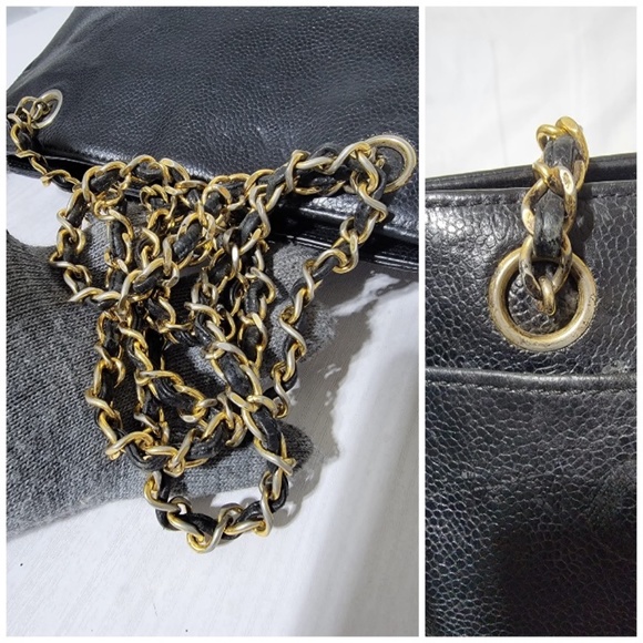 Authentic Chanel Vintage Caviar Leather Sac Shopping Shoulder Bag Black - Picture 13 of 16